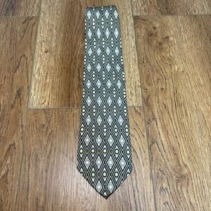 VTG Daniel de Fasson Mens Silk Necktie Geometric Diamond Hexagon Black retro